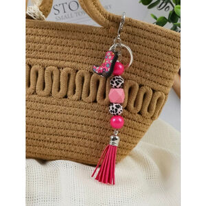 Hot Pink & Black Cow Print Boot Keychain
